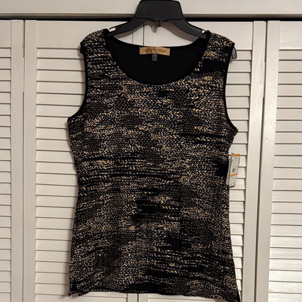 Nipon Boutique Black and Gold Patterned Tank Top